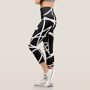 Minimalism Abstract Art Pattern Black White Capri Leggings