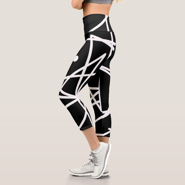 Minimalism Abstract Art Pattern Black White Capri Leggings (Left)