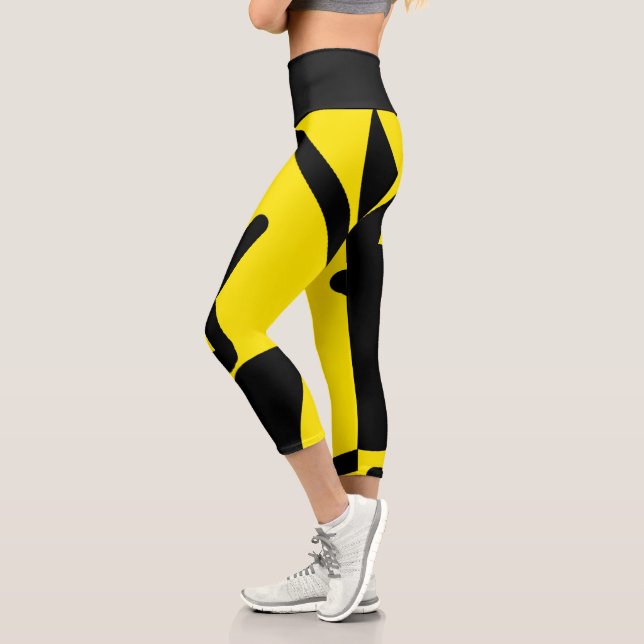 Minimalism Abstract Art Pattern Black Yellow Capri Leggings (Left)