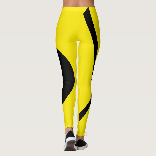 Minimalism Abstract Art Pattern Black Yellow Leggings (Back)