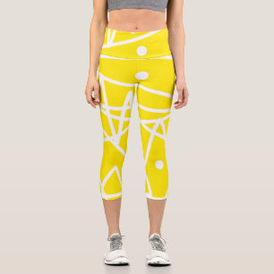 Minimalism Abstract Art Pattern Yellow White Capri Leggings