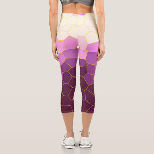 Minimalism Abstract Art Purple Pink White Cells Capri Leggings