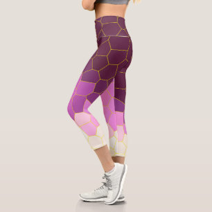 Minimalism Abstract Art Purple Pink White Cells Capri Leggings