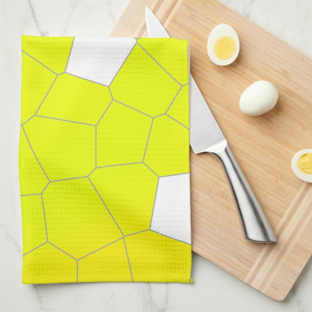 Minimalism Abstract Art Yellow Gray White Cells Kitchen Towel (Quarter Fold)