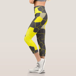 Minimalism Abstract Art Yellow Grey White Cells Capri Leggings