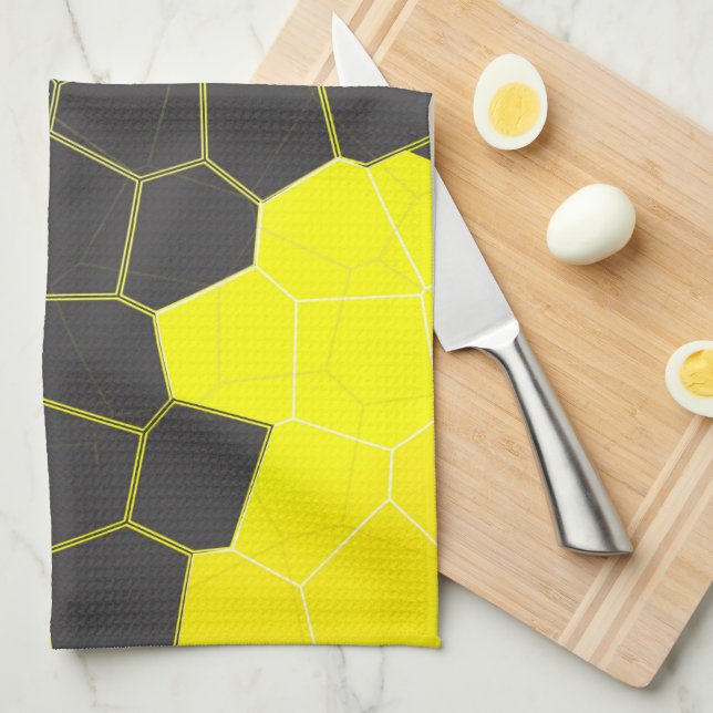 Minimalism Abstract Art Yellow Grey White Cells Kitchen Towel (Quarter Fold)