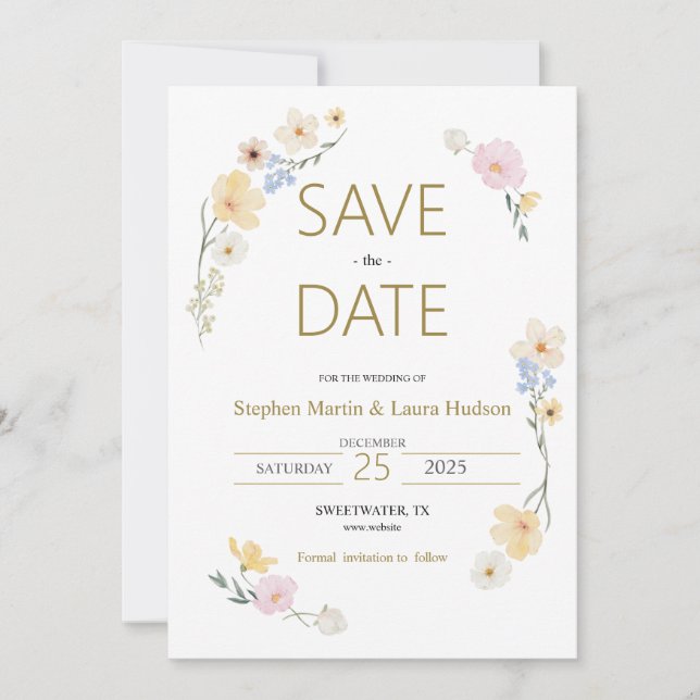 Minimalism and flowers Save The Date Invitation (Front)