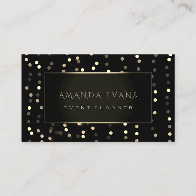 Minimalism Beauty Black Framed Golden Confetti Business Card (Front)