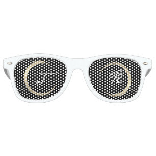 Minimalism Black White Gold Initials Monogram Name Retro Sunglasses