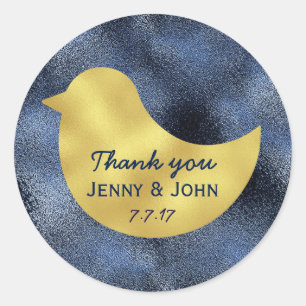 Minimalism Blue Gold Wedding Thank you Classic Round Sticker