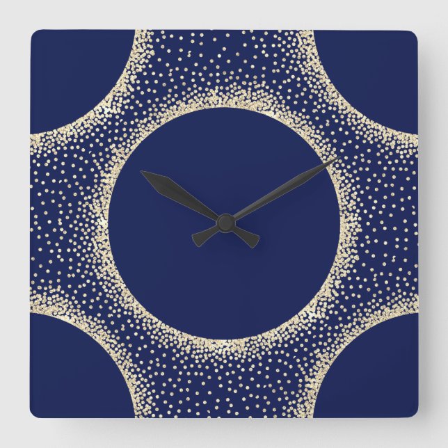 Minimalism Crystals Geometry Navy Champaigne Gold Square Wall Clock (Front)
