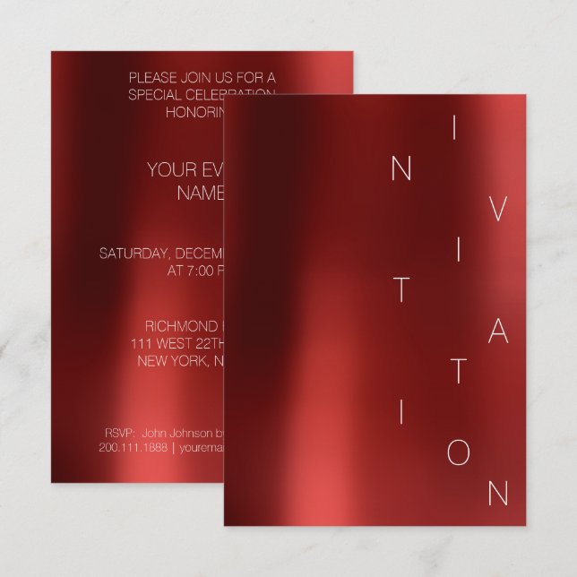 Minimalism Fashion Event Glam Red Wine Rubin Invitation (Front/Back)