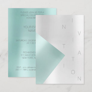 Minimalism Fashion Event Metallic Aqua Tiffany Invitation