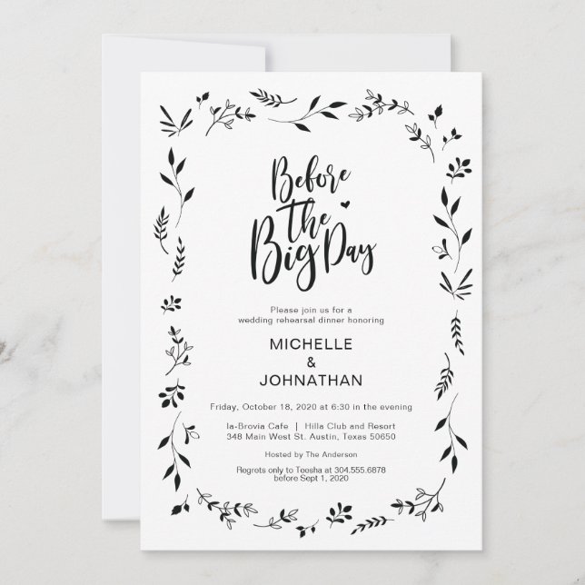 Minimalism Floral Wedding Rehearsal Dinner Invites (Front)