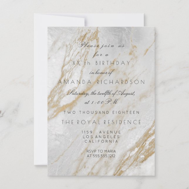 Minimalism Grey Gold White Grey Marble Silver VIP Invitation (Front)
