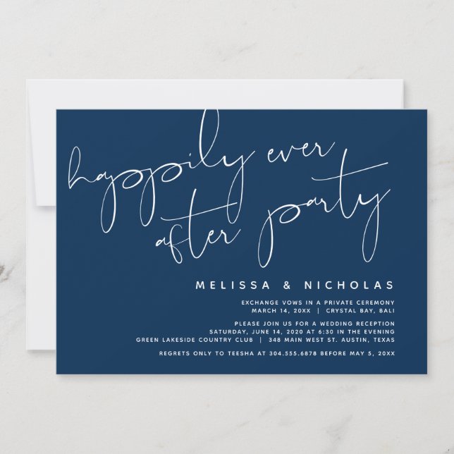 Minimalism Navy Blue, Wedding Elopement Party Invitation (Front)