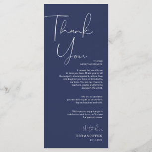 Minimalism Navy Script Place Setting Thank You Program