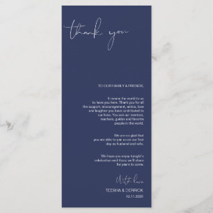 Minimalism Navy Script Place Setting Thank You Program