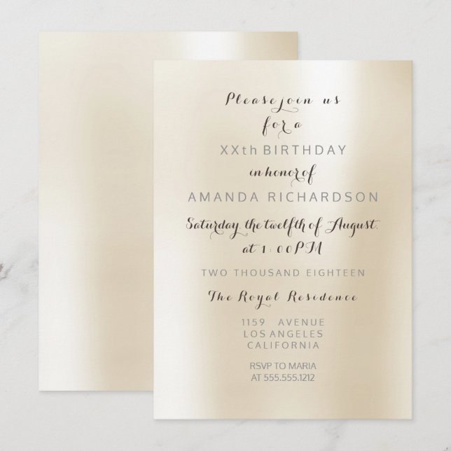 Minimalism Pearly Ivory Creamy Pastel Metal Party Invitation (Front/Back)