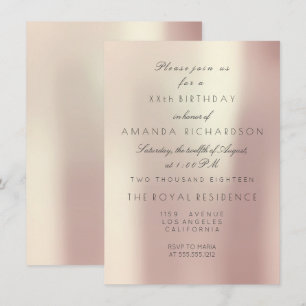 Minimalism Pink Rose Blush Pearly Glam Birthday Invitation