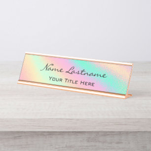Minimalism  Rose Custom Elegant Holographic Pastel Desk Name Plate