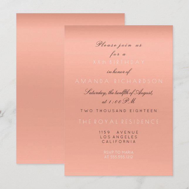 Minimalism Salmon Peach Coral White Birthday Invitation (Front/Back)