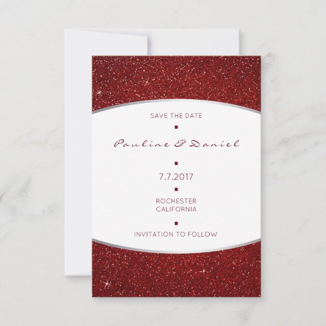 Minimalism Save The Date Silver Red Glitter (Front)