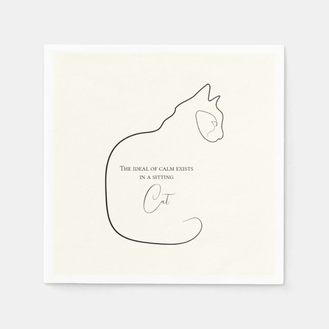 Minimalism Sitting Cat Black & Cream Napkin (Front)
