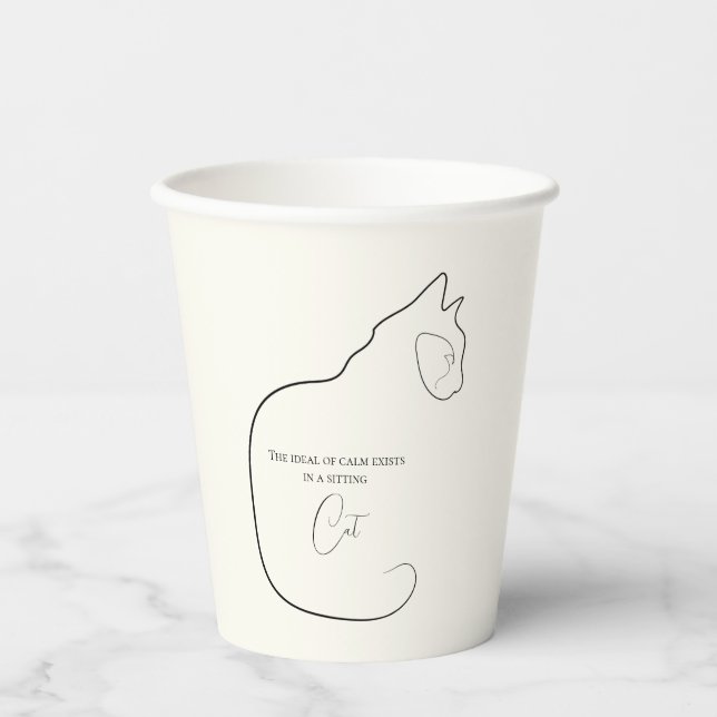 Minimalism Sitting Cat Black & Cream Paper Cups (Front)