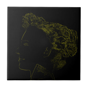 Minimalism Sketch Drawing Lady Face Head Tile