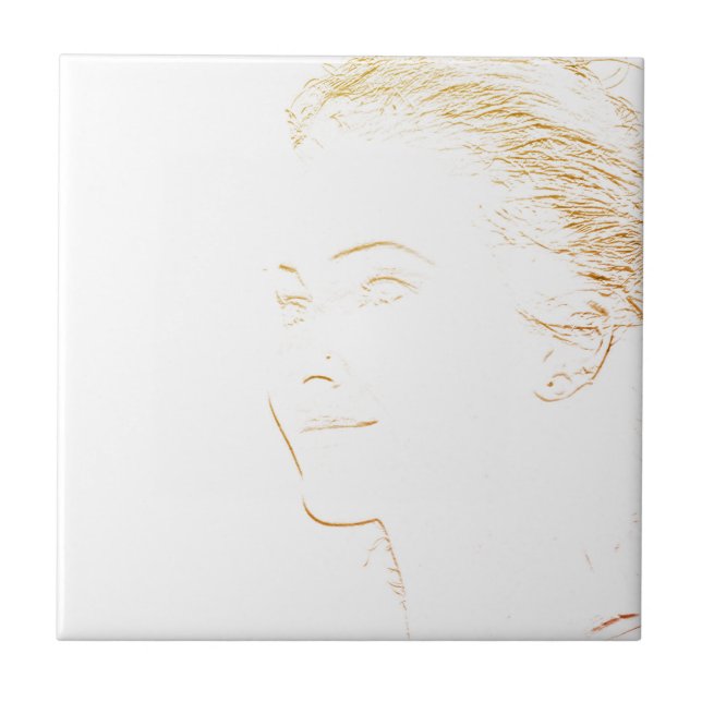 Minimalism Sketch Drawing Young Lady Face Head Tile (Front)