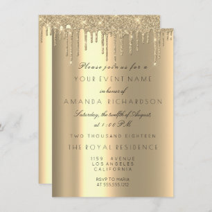 Minimalism Sparkly Drips Gold Birthday Champaigne Invitation