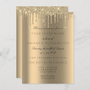 Minimalism Sparkly Drips Gold Birthday Invitation