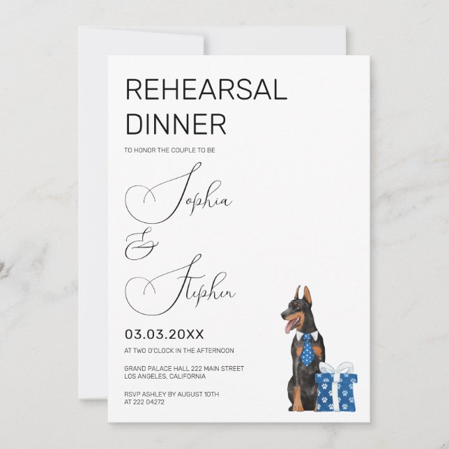 Minimalism with a Dog Illustration  Rehearsal   Invitation (Front)