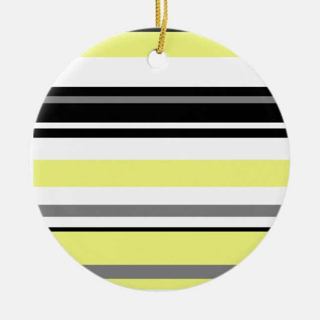 Minimalism Yellow Black Stripes Ceramic Ornament (Front)