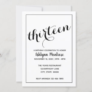 Minimalist 13th Birthday Invitation