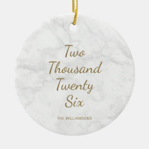 Minimalist 2021 Modern Grey Marble Personalized Ceramic Ornament