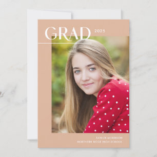 Minimalist 2025 Grad Peach Photo Graduation Party Invitation
