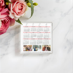 Minimalist 2026 Multi Photo Calendar Keepsake Glass Coaster