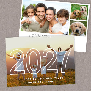 Minimalist 2027 New Year Photo Collage Holiday Card