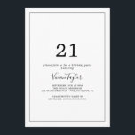 Minimalist 21st Birthday Party Invitation<br><div class="desc">This minimalist 21st birthday party invitation is perfect for a simple birthday party. The modern romantic design features classic black and white typography paired with a rustic yet elegant calligraphy with vintage hand lettered style. Customizable in any colour. Keep the design simple and elegant, as is, or personalize it by...</div>