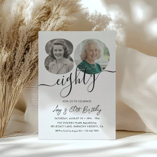 Minimalist 2 Photo 80th Birthday Party Invitation