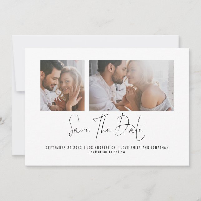 Minimalist 2 Photo Any Colour Wedding Save The Dat Save The Date (Front)