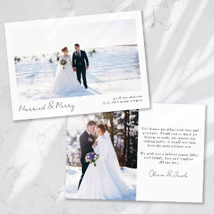 Minimalist 2 Photo Calligraphy Married & Merry  Holiday Card
