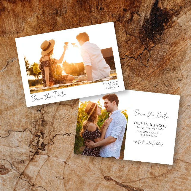 Minimalist 2 Photo Calligraphy Wedding Save The Date (Creator Uploaded)