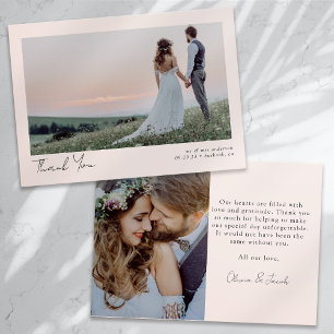 Minimalist 2 Photo Calligraphy Wedding  Thank You Card
