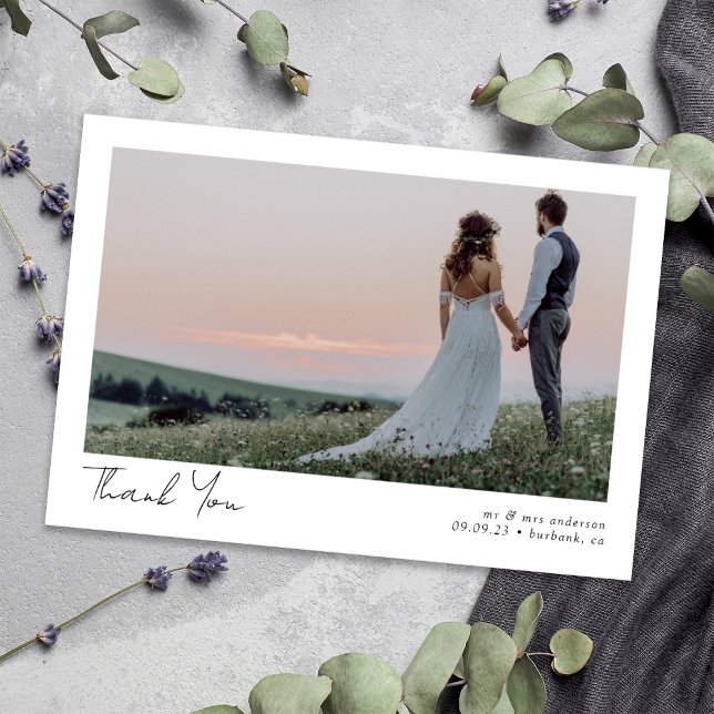 Minimalist 2 Photo Calligraphy Wedding  Thank You Card (Creator Uploaded)
