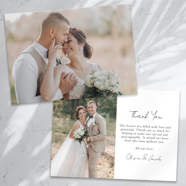 Minimalist 2 Photo Calligraphy Wedding  Thank You Card (Creator Uploaded)