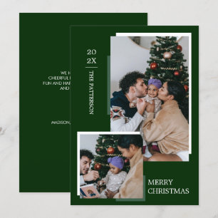 Minimalist 2 Photo Dark Green Christmas Holiday Card