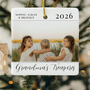 Minimalist 2 Photo Grandma Christmas Gift Ceramic Ornament